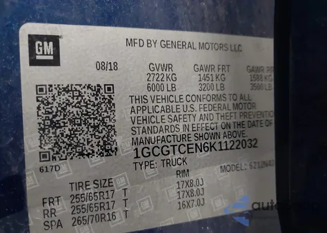 2019 Chevrolet Colorado Lt из США, поврежденный, VIN 1GCGTCEN6K1122032